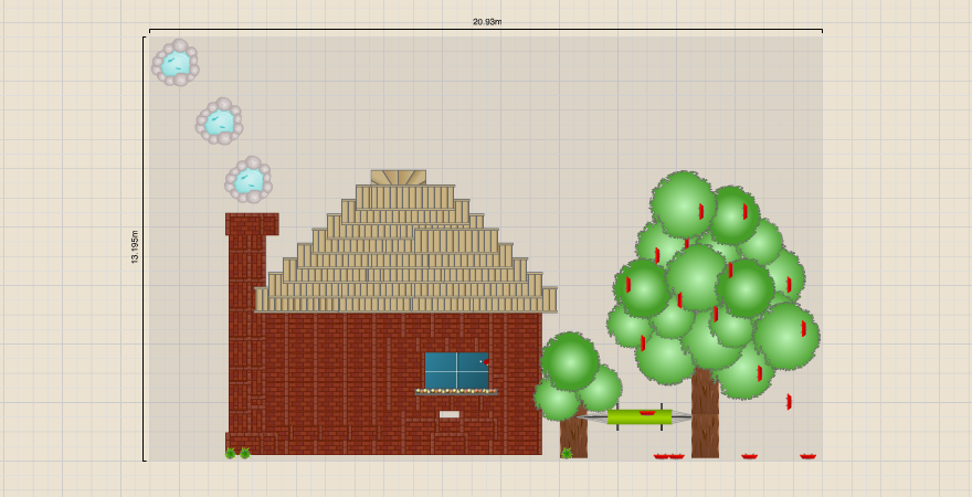 唐辛子のなる木とレンガの家