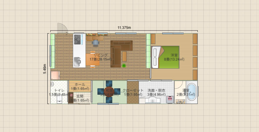 風水間取り 1~2人暮らし 北玄関18.7坪